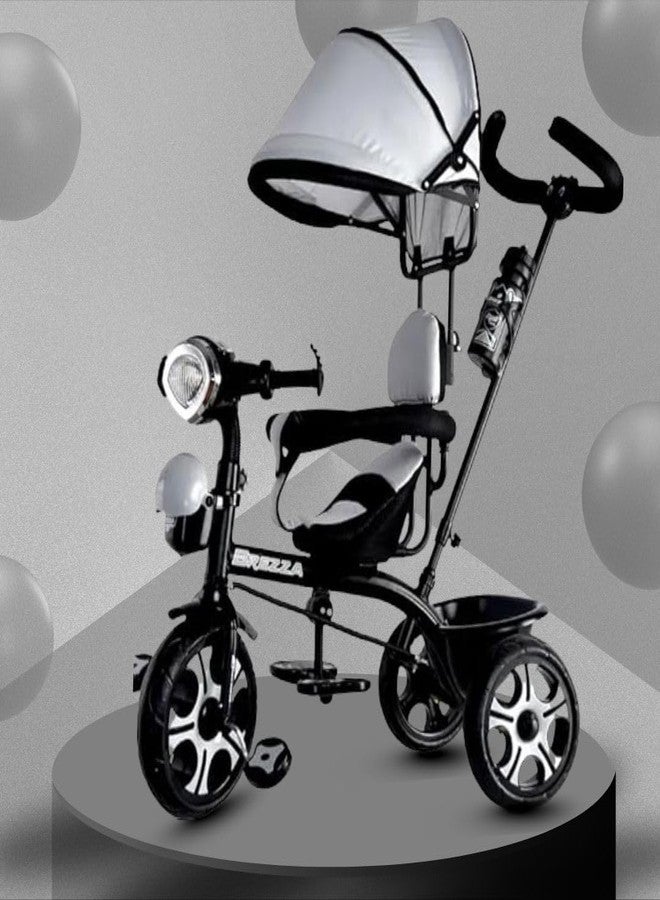 Maanit Kids Tricycle with Canopy & Dual Storage Basket - Toddler Bike with Parental Handle Control, Safety Guardrail & Comfort Seat - Trike for Ages 1.5-5 Years (White) - Image 1